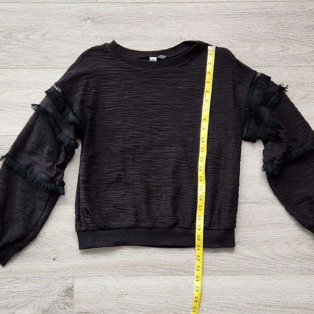 Grace + Karma Black Top Womens Small Fringe Long Sleeve Boho Style Cotton - Picture 6 of 7